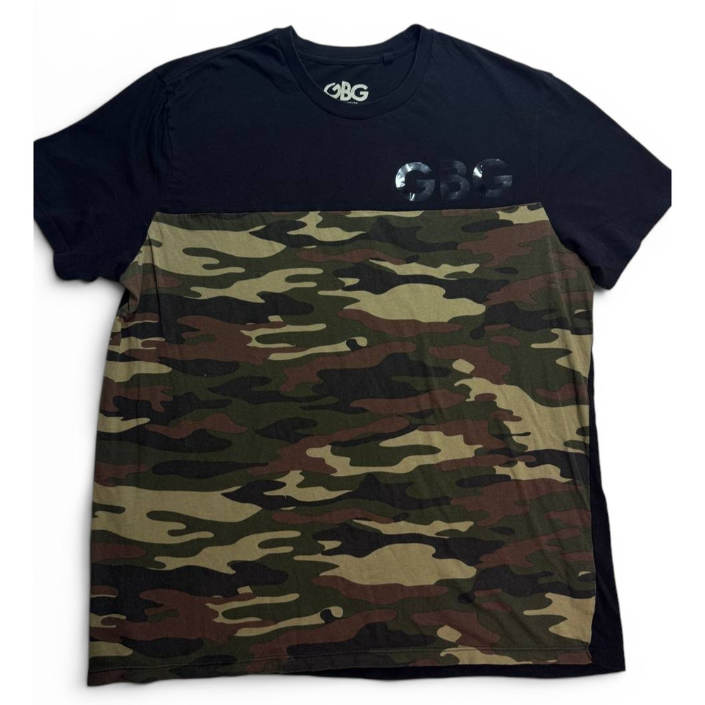 GBG Los Angeles Camo Colorblock V-Neck T-Shirt Men’s XL Streetwear Tee